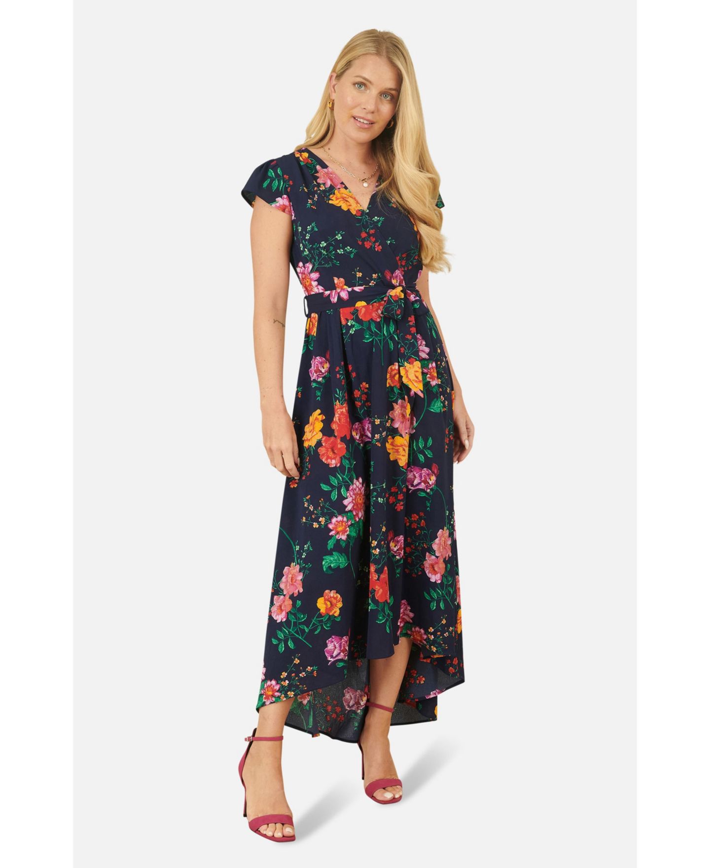 Женское платье Yumi Flower Print Wrap Midi, цвет: Тёмно-синий — фото 4