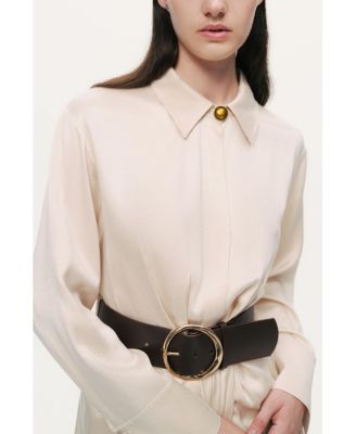 Women's Belted Draped Shirt-Collar Maxi Dress
