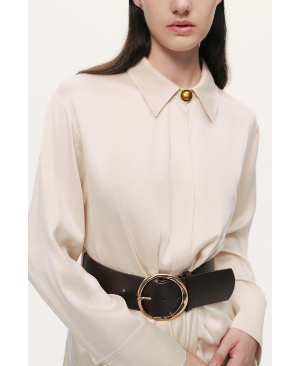 Nocturne Women's Belted Draped Shirt-Collar Maxi Dress