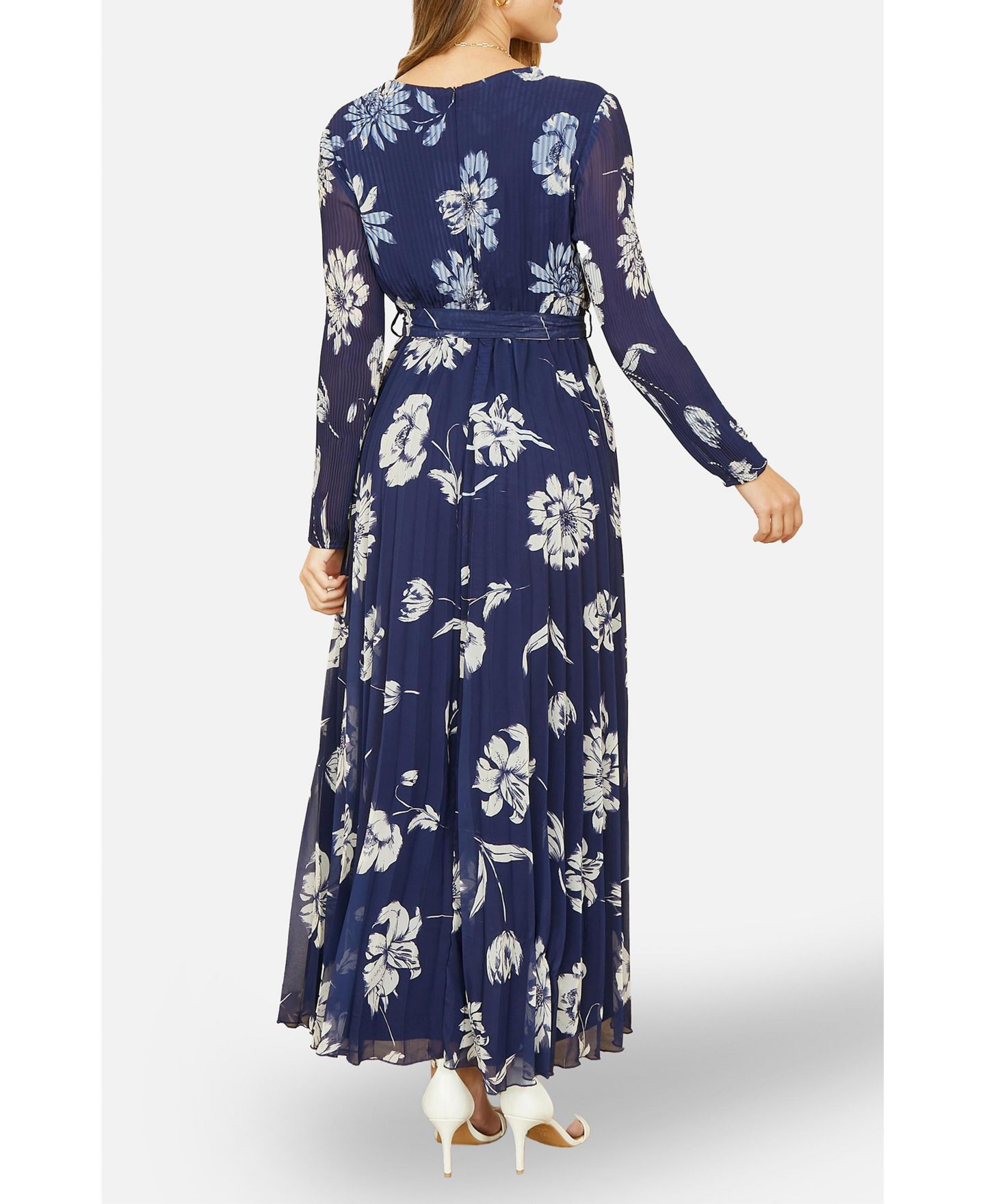 Женское платье Yumi Floral Pleated Midi Wrap, цвет: Тёмно-синий — фото 5