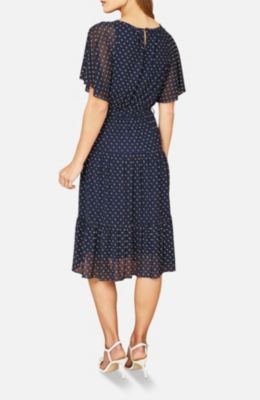 Women's Dot Print Mesh Stretch Midi Dress