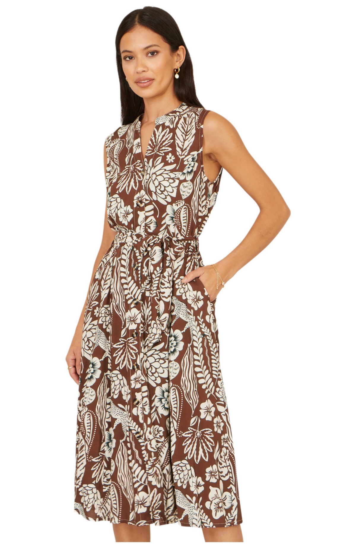 Yumi Women's Leaf Print Shirt Dress
