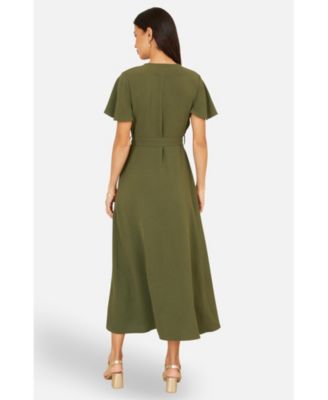Women's Ruffle Collar Midi Shirt Dress