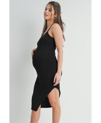 Maternity Bodycon Ribbed Sleeveless Scoop Neck Asymmetrical Dress