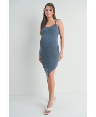 Maternity Bodycon Ribbed Sleeveless Scoop Neck Asymmetrical Dress