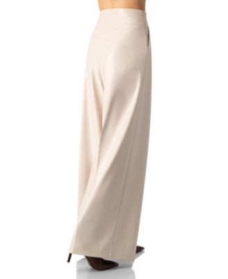Women's Wide Leg Faux Leather Pants with Pockets