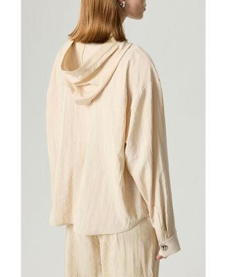 Women's Hooded Shirt with Snap Button Details