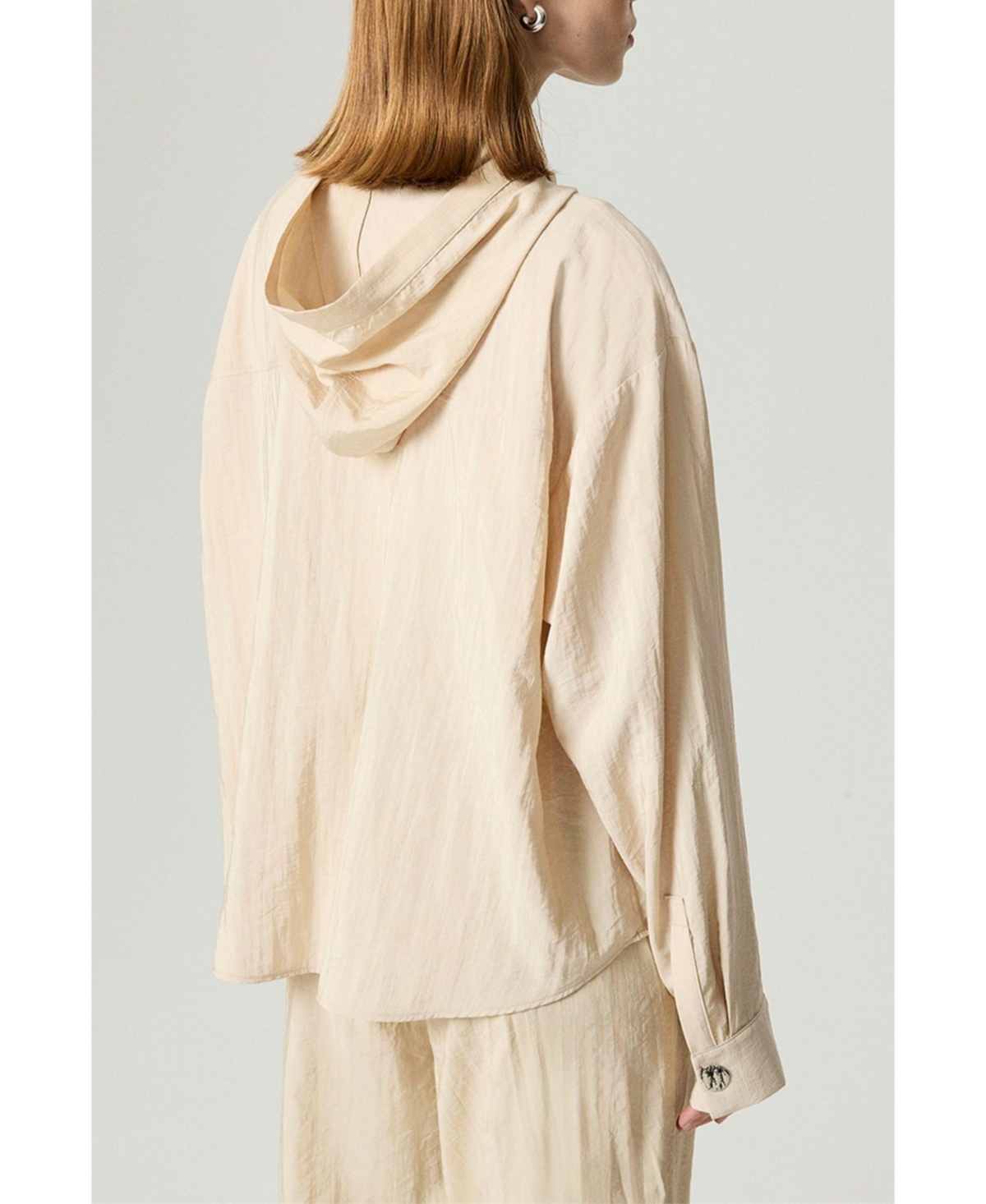 Nocturne Women's Hooded Shirt with Snap Button Details