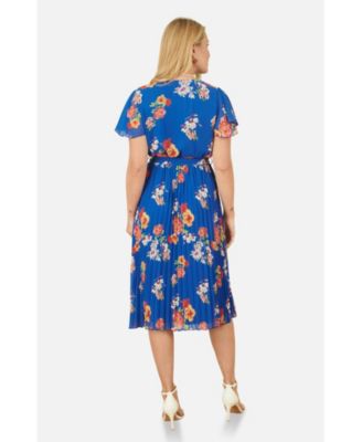 Women's Pleated Floral Tie-Waist Wrap Midi Dress