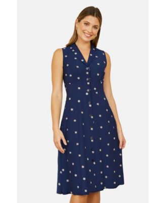 Women's Daisy Print Sleeveless Shirt Dress