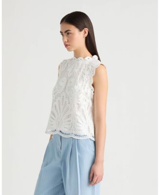 Women's Sleeveless Mock Neck Lace Top