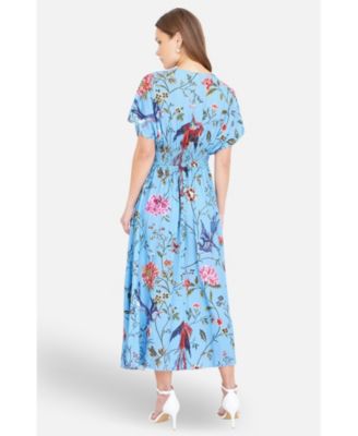 Women's Bird And Floral Print Midi Dress