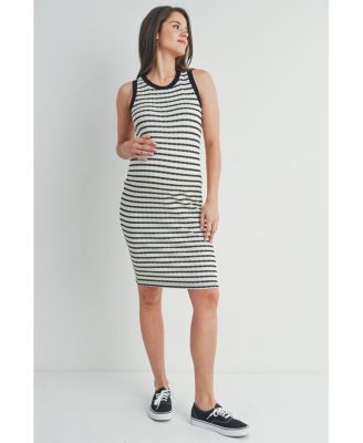 Maternity Striped Bodycon Sleeveless Scoop Neck Dress