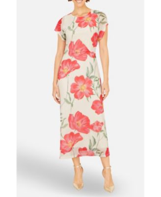 Women's Poppy Print Midi Mesh Dress