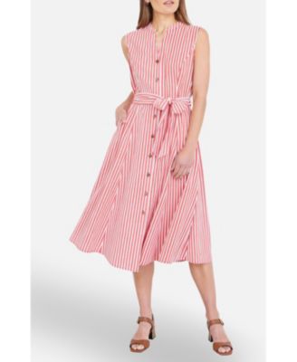 Women's Stripe Midi Sleeveless Shirt Dress