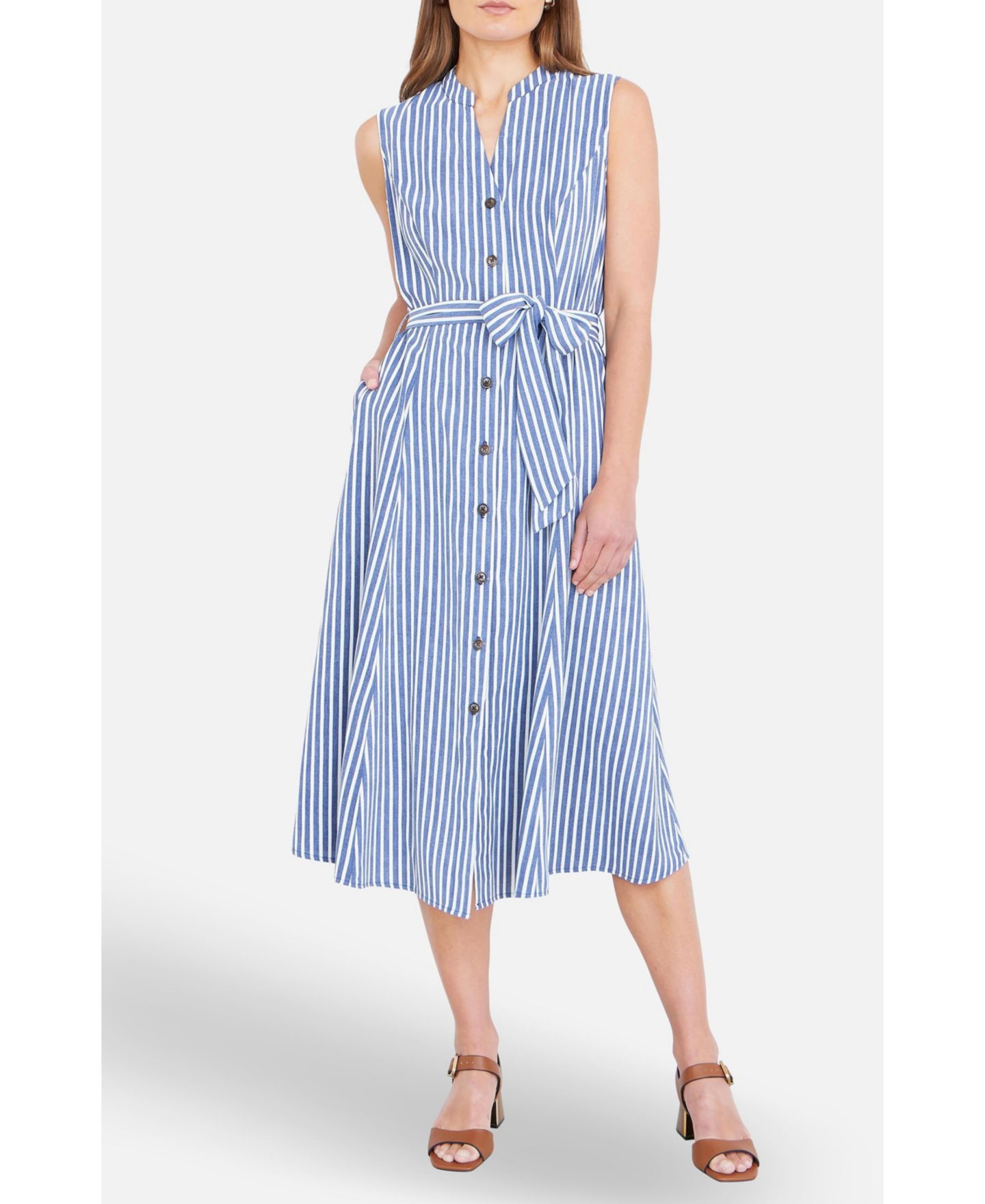 Женское платье Yumi Stripe Midi Sleeveless Shirt Dress, цвет: Тёмно-синий — фото 5