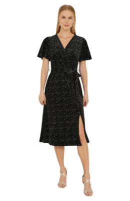 Women's Velvet Sparkle Wrap Midi Dress