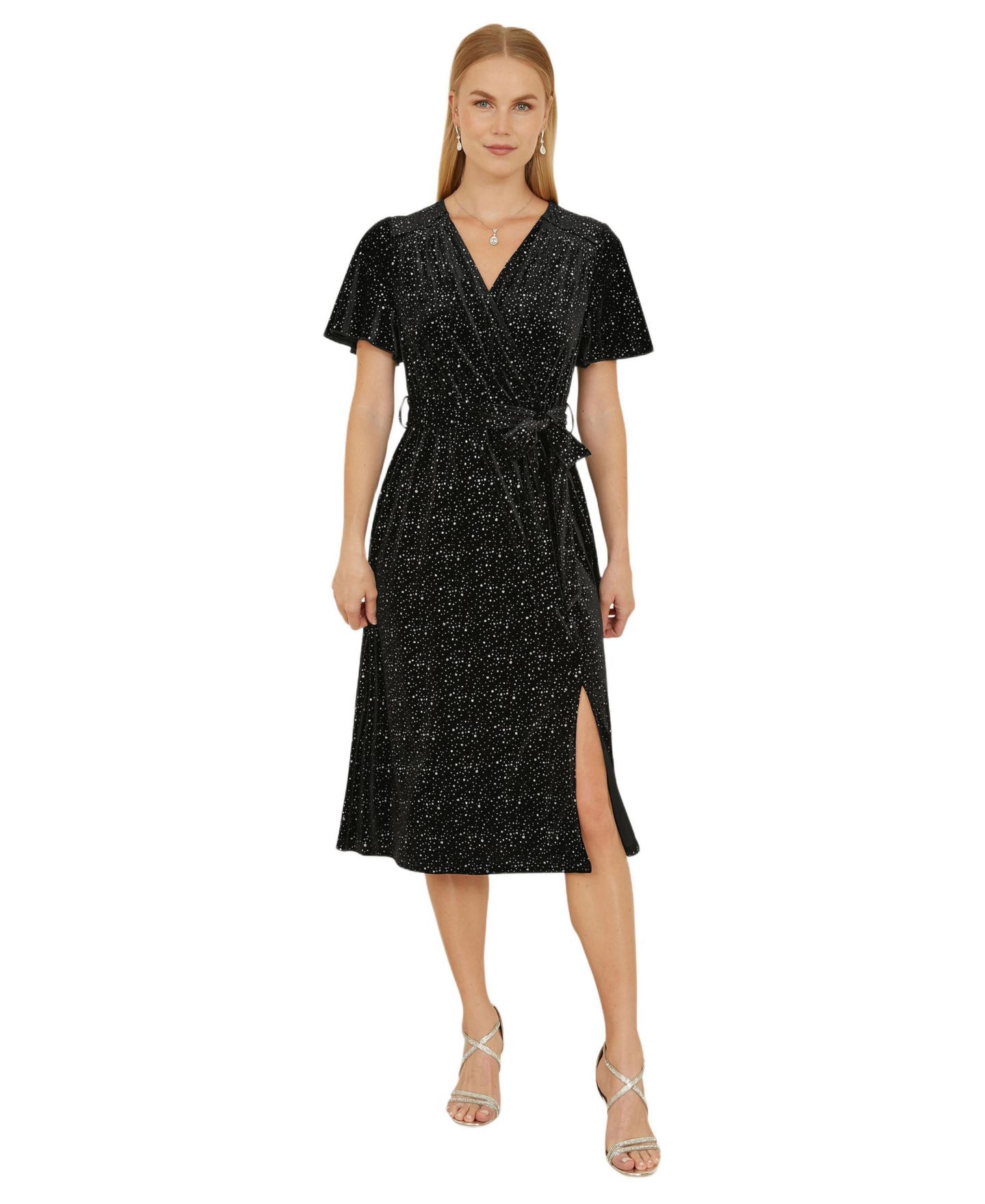 Женское платье Yumi Velvet Sparkle Wrap Midi, цвет: Чёрный — фото 1