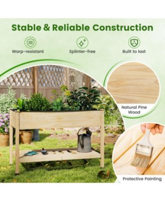 Portable Wooden Raised Garden Bed with Legs and Wheels