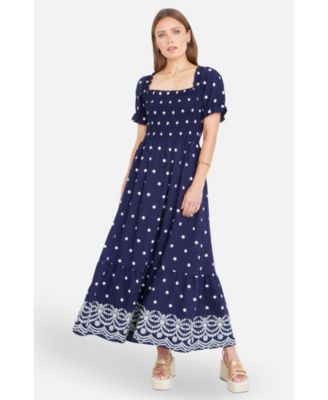 Women's Border Hemline Smocked Maxi Dress