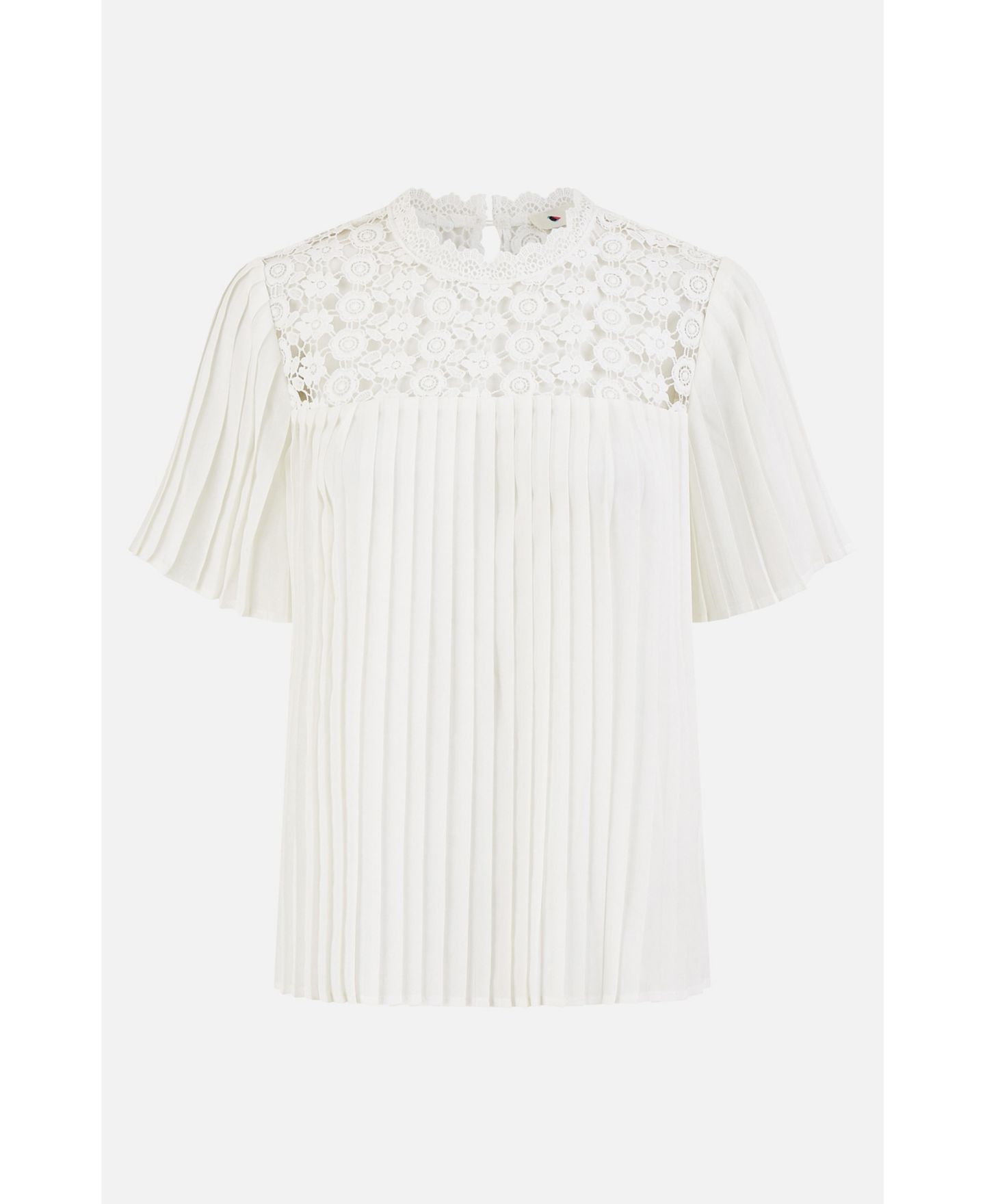 Женский топ Yumi Lace Panel Pleated Short Sleeve, цвет: Белый — фото 4