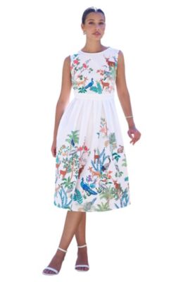 Women's Animal Print Cotton Midi Skater Dress