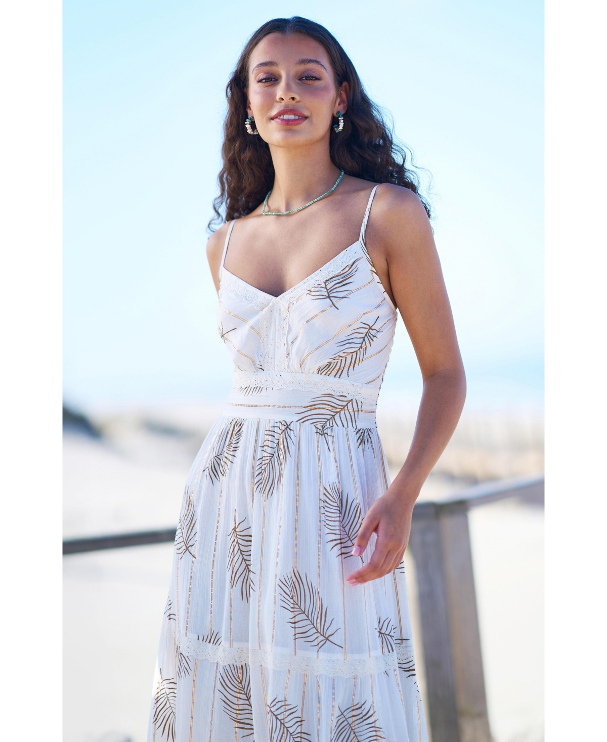 Yumi Women's Foil Print Lace Trim Midi Sun Dress