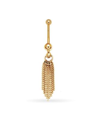 Solid 14K Gold Bead Tassel Belly Ring Body Jewelry