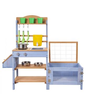 Outdoor Wooden Mud Kitchen for Kids with Planting Box & Sink
