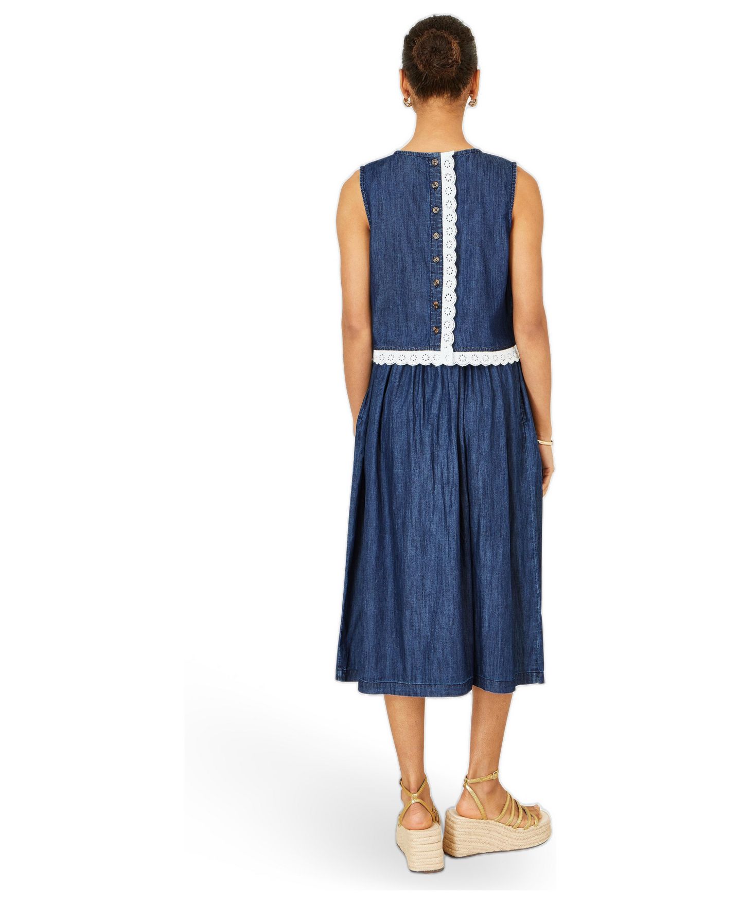 Женский топ Yumi Cotton Chambray Lace Trim, цвет: Синий — фото 2