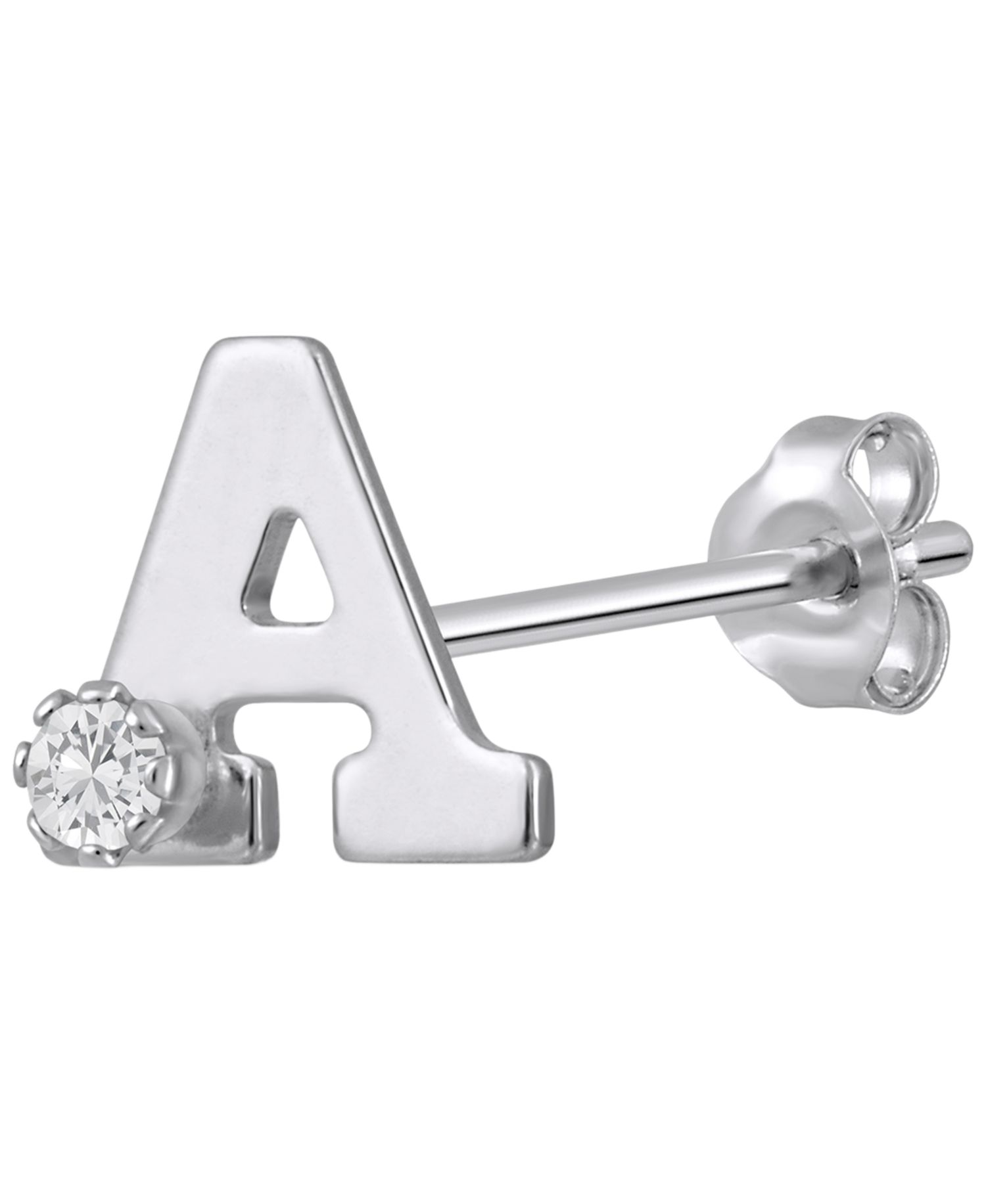 White Topaz Accent Initial Single Stud Earring in 14K Gold (Also Available in 14k White Gold)