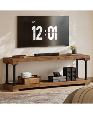 Solid Wood TV Stand for 75-Inch TV, 63" Entertainment Center with Storage Shelf, Industrial Media Console Table
