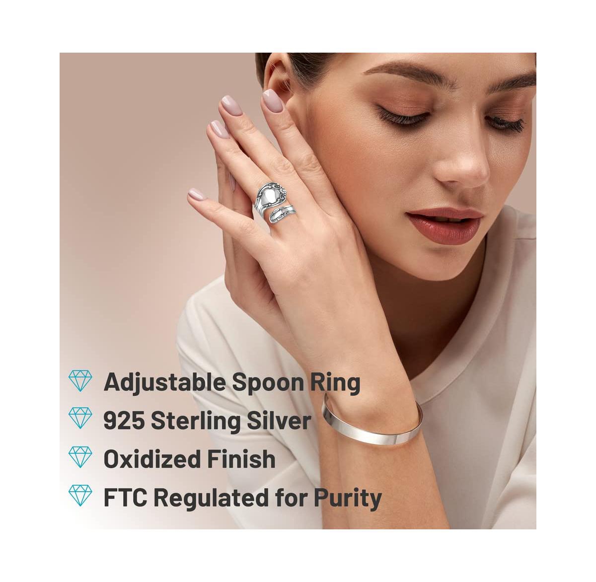 Curata Jewelry 925 Sterling Oxidized Boho Adjustable Wrap Spoon Ring