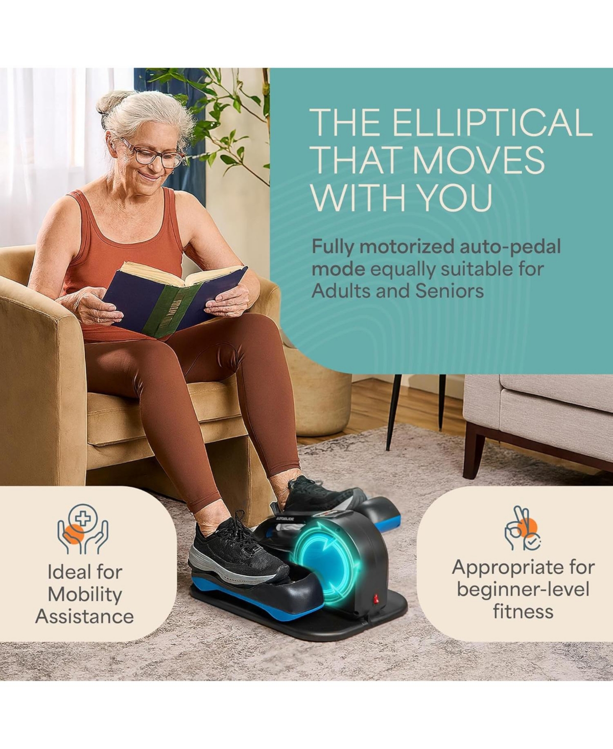 Lifepro Under Desk Elliptical Exercise Machine – Auto & Manual Seated Pedal Exerciser with 10 Levels, Quiet Ellipse Leg Exerciser for Seniors &