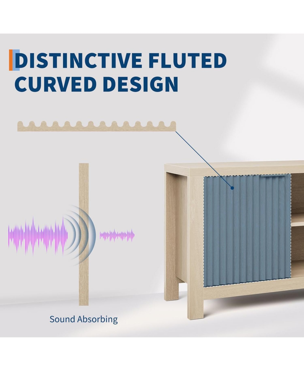 gaomon 65" Fluted Tv Stand - Modern Entertainment Center w/ 2 Storage Cabinets & Open Shelves, Heavy-Duty Console