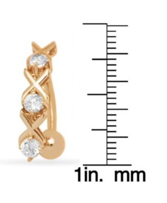 Solid 14k  Gold Xo Cubic Zirconia Top Mount Belly Button Ring Dangle (4mm X 20mm) Body Piercing Ring