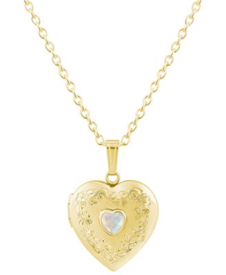 Created Emerald (3/8 ct. t.w.) Locket Pendant Necklace in 14k Yellow Gold-Plated Sterling Silver (Also Available in Multi-Stones)