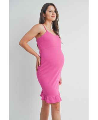 Maternity Bodycon Spaghetti Strap Scoop Neck Dress with Ruffle Hem