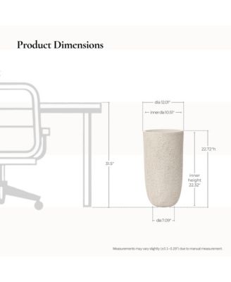 22.72" Tall Round Tapered Planter, Travertine Stone Finish, Indoor/Outdoor Garden Pot