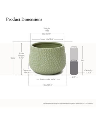 Leaf Embossed MgO Planter, 16.5" Textured Pot for Outdoor & Indoor