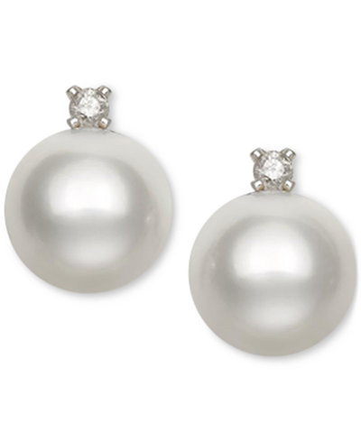Cultured Freshwater Pearl (5-1/2mm) and Diamond Accent Stud Earrings in 14k White Gold