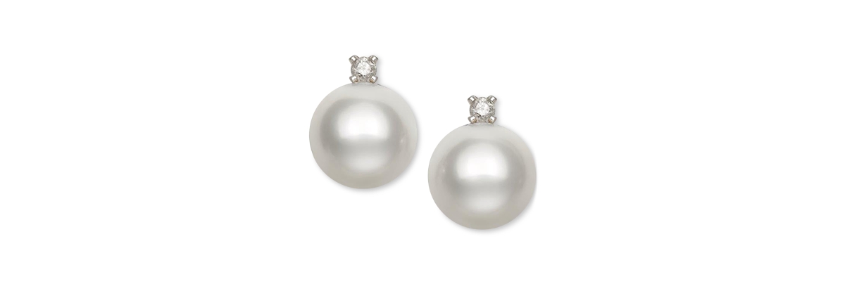 Cultured Freshwater Pearl (5-1/2mm) and Diamond Accent Stud Earrings in 14k White Gold - White Gold