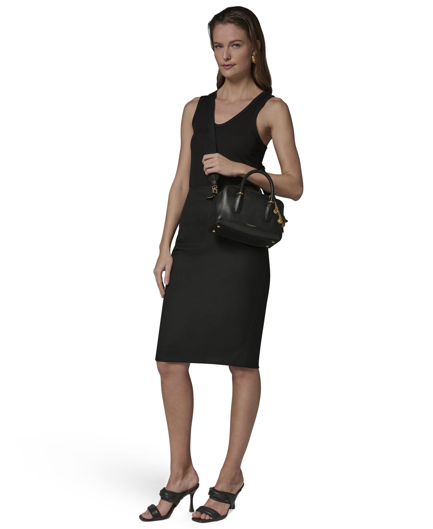 Женская сумка Donna Karan New York Chantilly Leather Mini Satchel, цвет: Чёрный / Золотой — фото 2