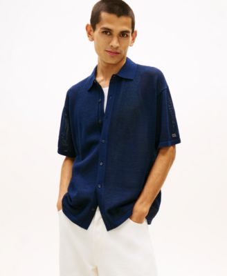 Men's Short-Sleeve Button-Front Cardigan Knit Shirt