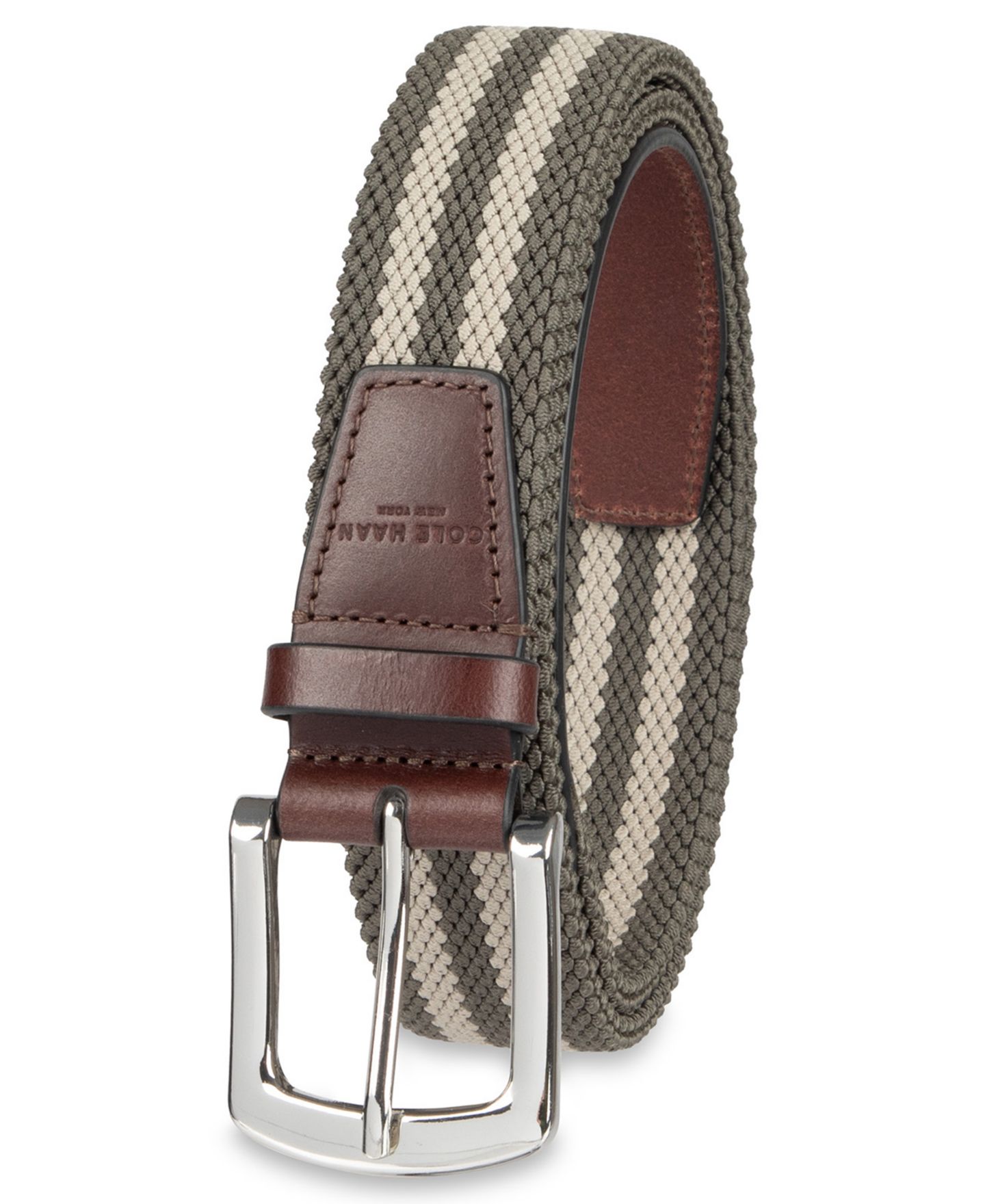 Мужской ремень Cole Haan Striped Stretch Cord Casual Belt, цвет: Рыжевато-коричневый / Оливковый — фото 4