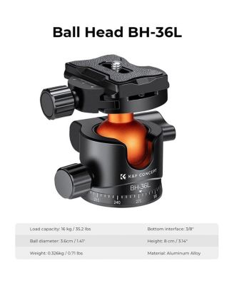 KandF Concept BH-36L 36mm Aluminum Alloy Panoramic Tripod Ball Head with Quick Release Plate