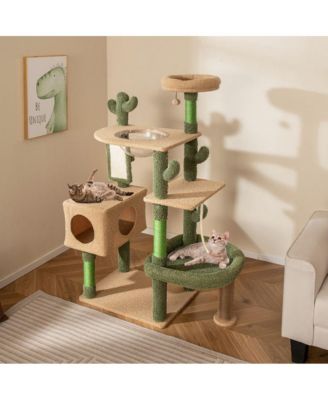 59" Cactus Cat Tower, Multi-Level Activity Center with Scratching Posts & Toy, Indoor Kitty Furniture