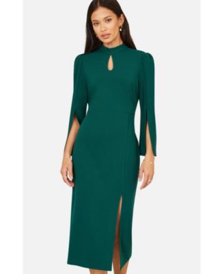 Women's Mock Neck Keyhole Tailored Midi Dress