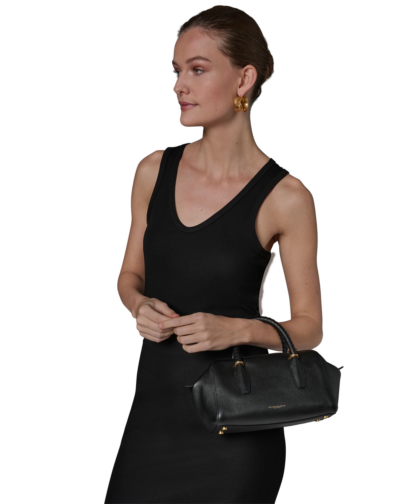 Женская сумка Donna Karan New York Chantilly Leather Mini Satchel, цвет: Чёрный / Золотой — фото 4