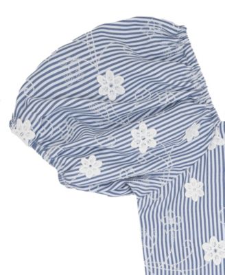 Big Girl 7-16 Striped Embroidered Puff Sleeve Ruffle Hem Dress